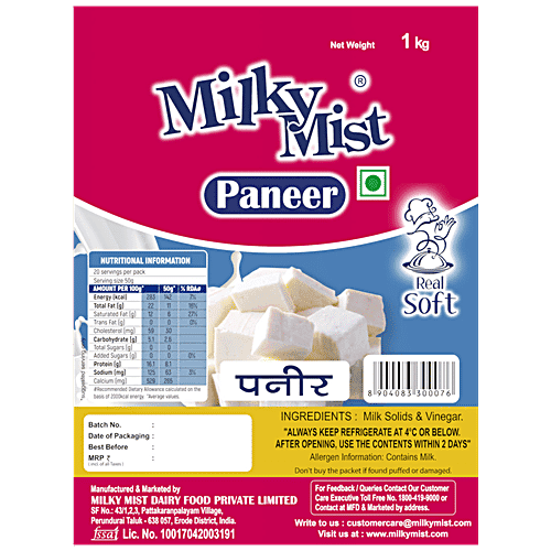 Milky Mist Paneer - Rich In Protein, Calcium, Excellent Taste, 1 kg Pouch