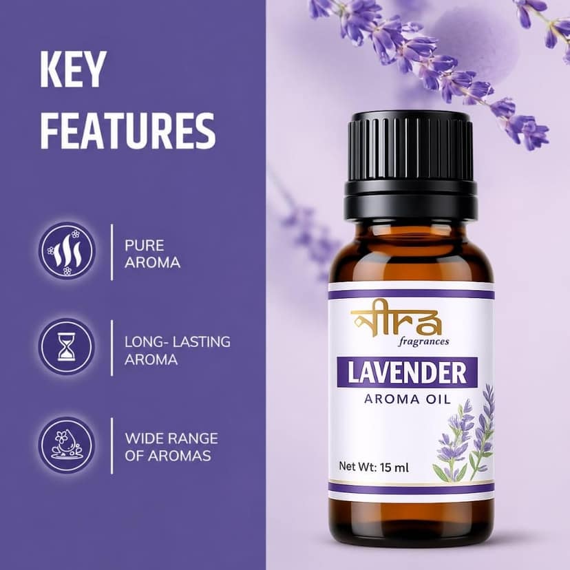 Nira Fragrances Oil | 15 ml | Lavender Aroma Oil for Home Fragrance | Best for Aromatherapy | Helps in Meditation | Used in Diffuser, Candles, Air Fresheners view 3