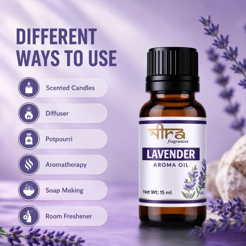 Nira Fragrances Oil | 15 ml | Lavender Aroma Oil for Home Fragrance | Best for Aromatherapy | Helps in Meditation | Used in Diffuser, Candles, Air Fresheners view 4