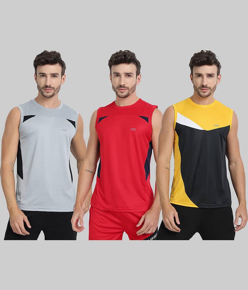 FTX Pack of 3 Polyester Basic Vest For Men ( Charcoal )
