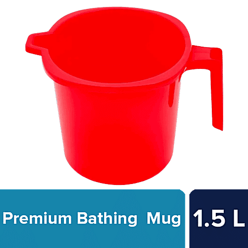 BB Home Premium Plastic Bathing Mug - Sturdy & Durable, Red, 1.5 l
