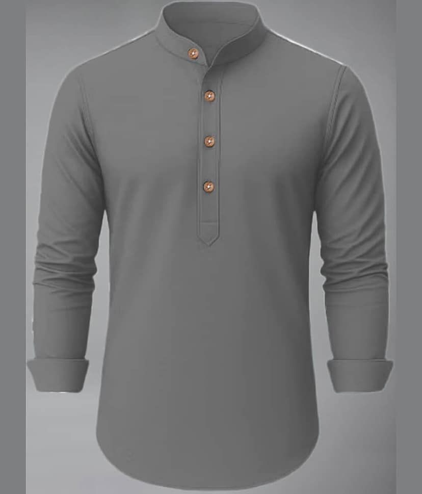 UNI VIBE Cotton Blend Plain Shirt Style Kurta For Men ( Black )