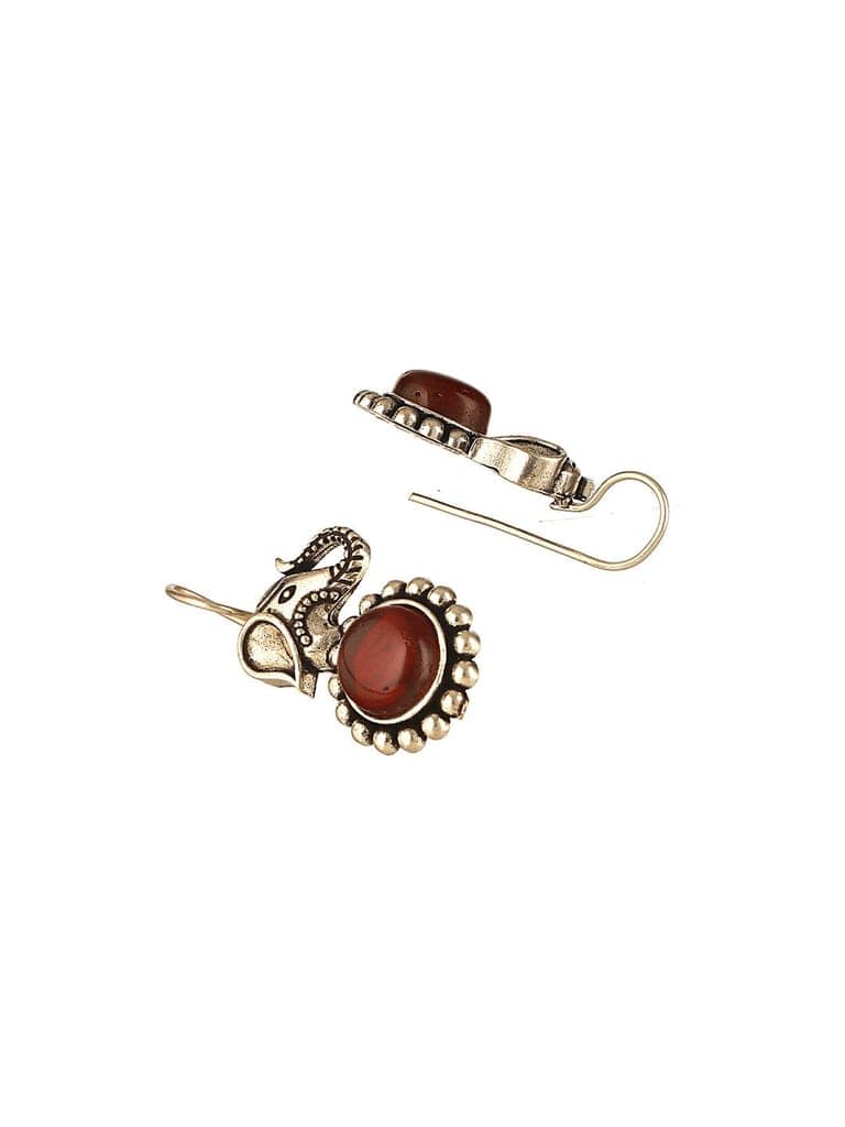 Silver Oxidised Toned Red Ruby Minimal Elephant Motif Fish Hook Earrings Pendant Jewellery Set view 8