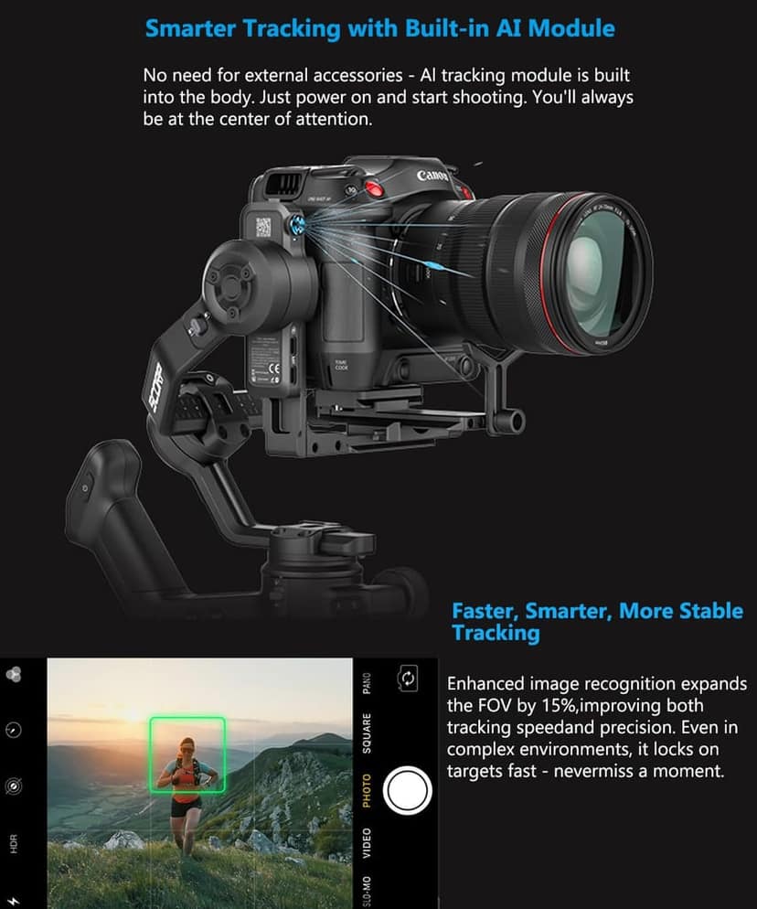 FeiyuTech SCORP 3 KIT Gimbal Stabilizer for DSLR and Mirrorless Camera,Built-in AI Tracking,Detachable Handle,3-Axis Gimbal for Sony/Canon/Nikon/Fujifilm, Max 7.721lbs,Touch Screen with Case view 2