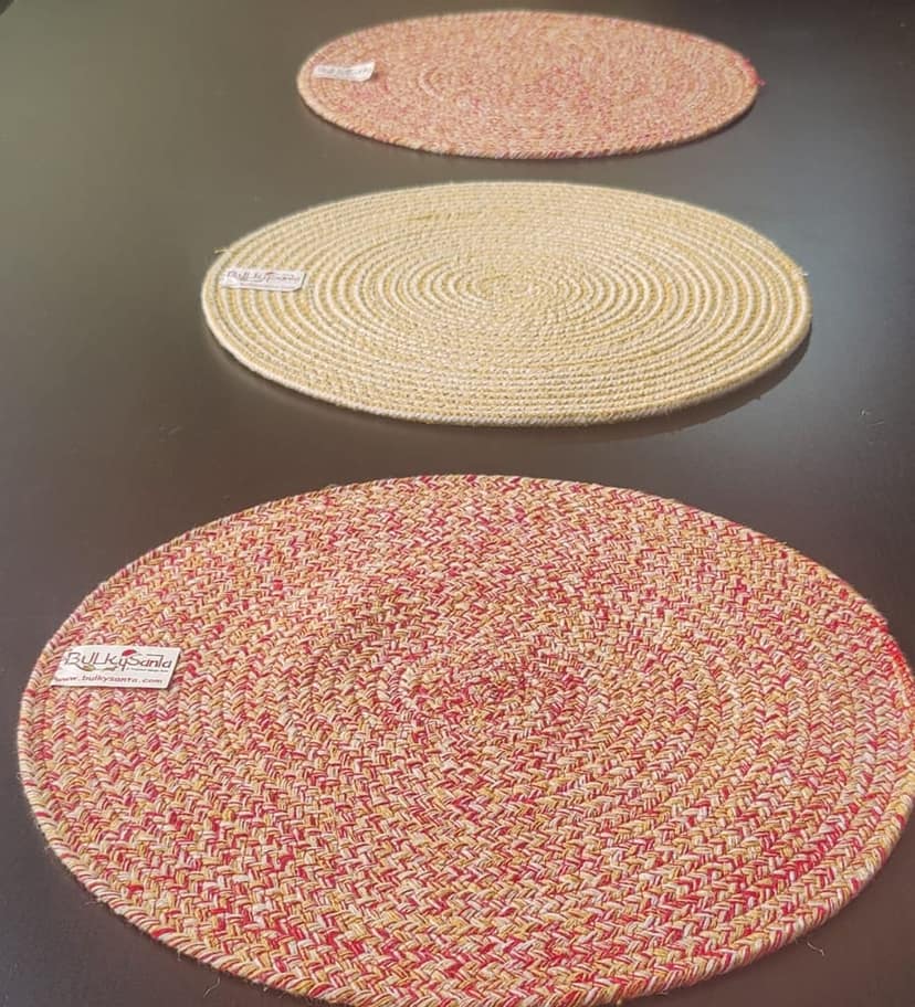 Round table mats cotton placemats (pack of 3) | Dining table mats 14", Heat Resistant, Reversible Use (Yellow/Red) by Bulky Santa