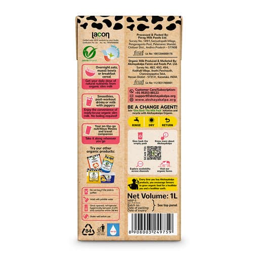 Akshayakalpa Organic Slim Milk - UHT - 1000ml view 2