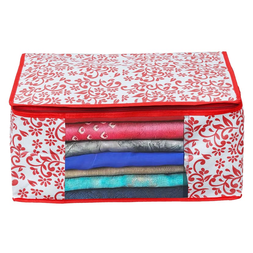 Pack of 2 Floral Print Foldable Wardrobe Storage Organizer Cloth Cover with Transparent Window view 3