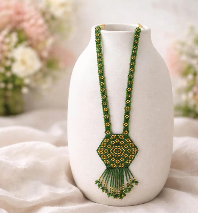 Handcrafted Geometric Beaded Mangalsutra Set with Earrings view 2