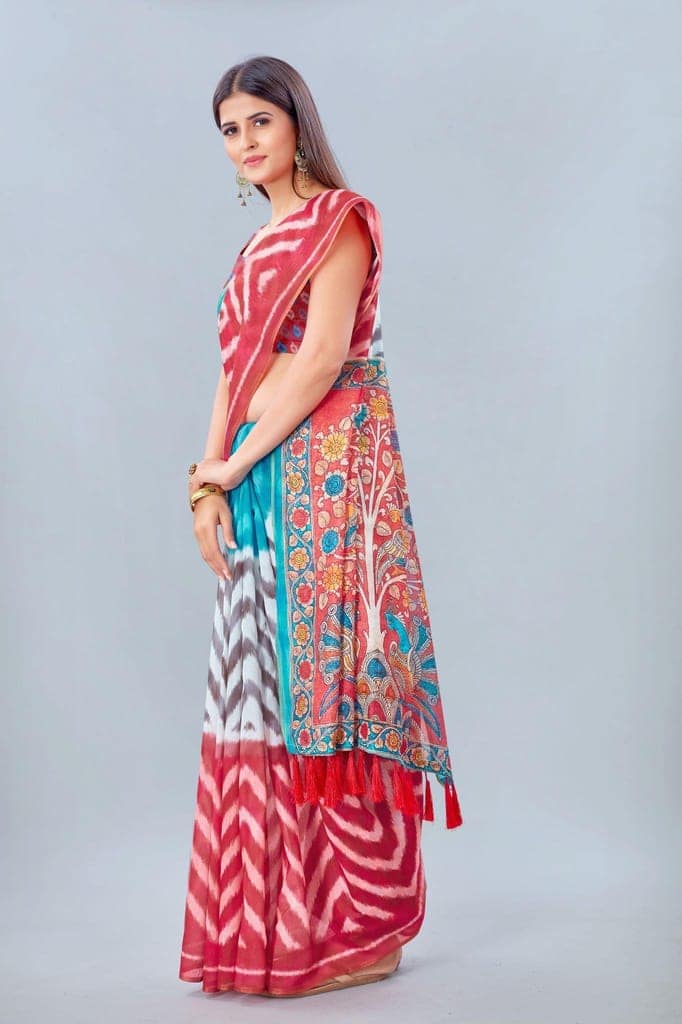 Women's Pure Cotton Kalamkari Digital Print Multicolor Saree view 2
