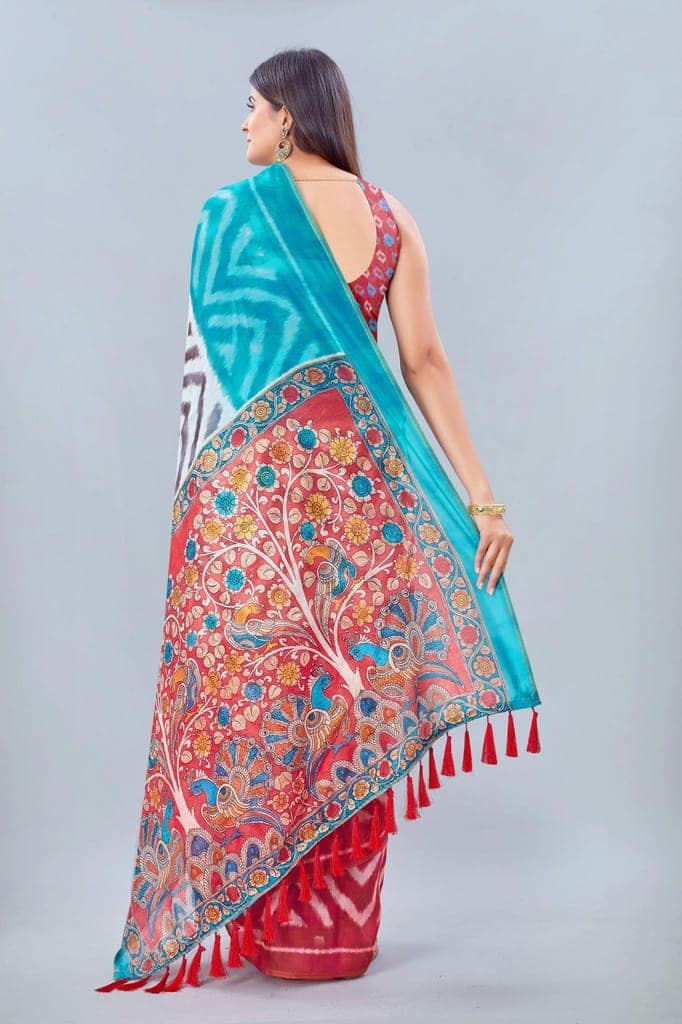 Women's Pure Cotton Kalamkari Digital Print Multicolor Saree view 3