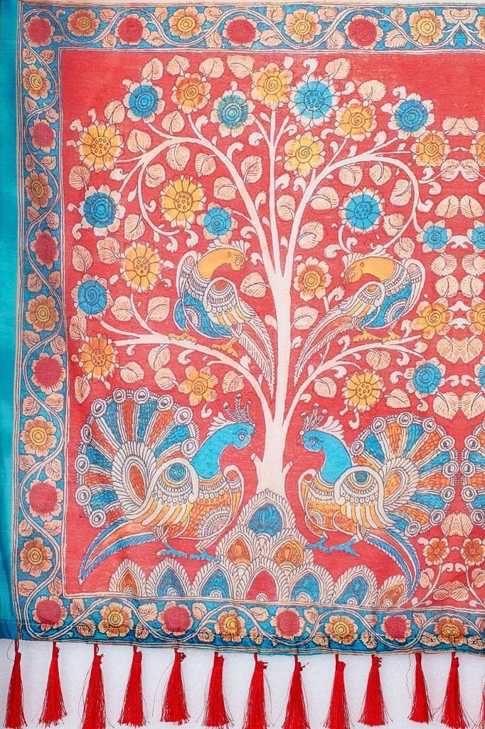 Women's Pure Cotton Kalamkari Digital Print Multicolor Saree view 5
