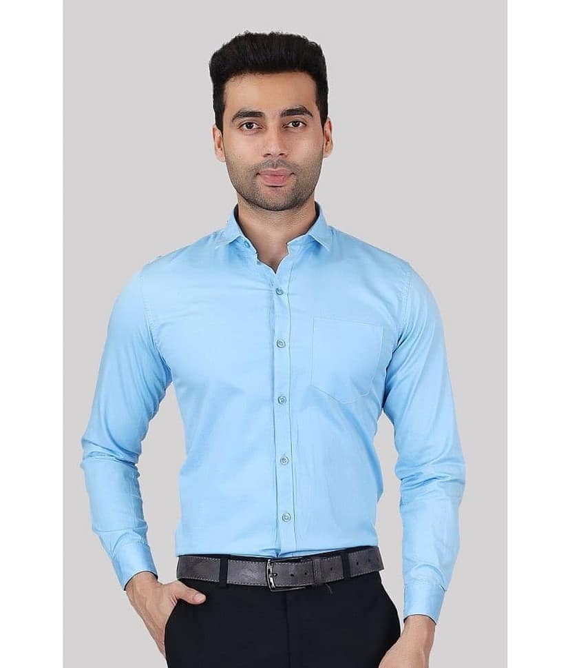Makhanchor - Blue Cotton Regular Fit Men's Formal Shirt ( Pack of 1 )