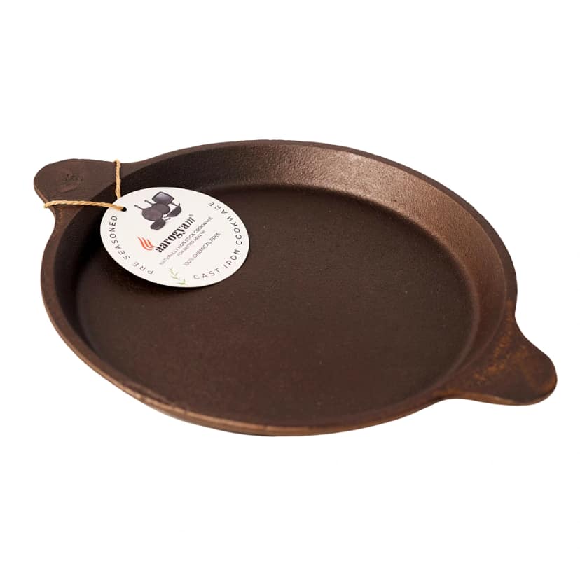 Aarogyam Cast Iron Shallow Fry Pan (Rough) , Pre-Seasoned 10 inch Diameter (25cm), Naturally Non-stick, Toxin-Free, Gas & Induction Compatible, Weight- 1.3 kg (Colour - Black) by Aarogyam - The Cast Iron Shop