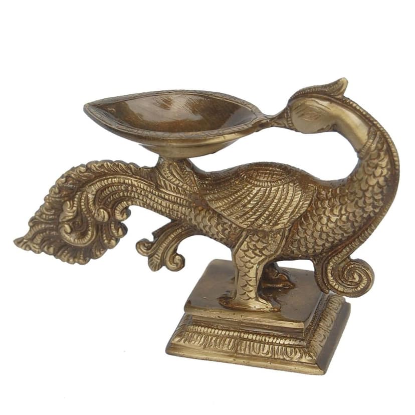 Brass Peacock Diya Jyoti Deepak Oil Lamp 1 Wicks - Handmade Brass Deepak for Home Puja, Height : 5 Inch (BSMAS1180 A) view 2