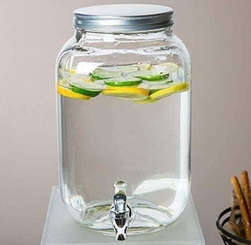 Glass Iced Drink Dispensers with Spout and Tap Steel Lid | Cold Beverage Dispenser for Beer, Water, Cocktails, and More | Capacity 3 litres