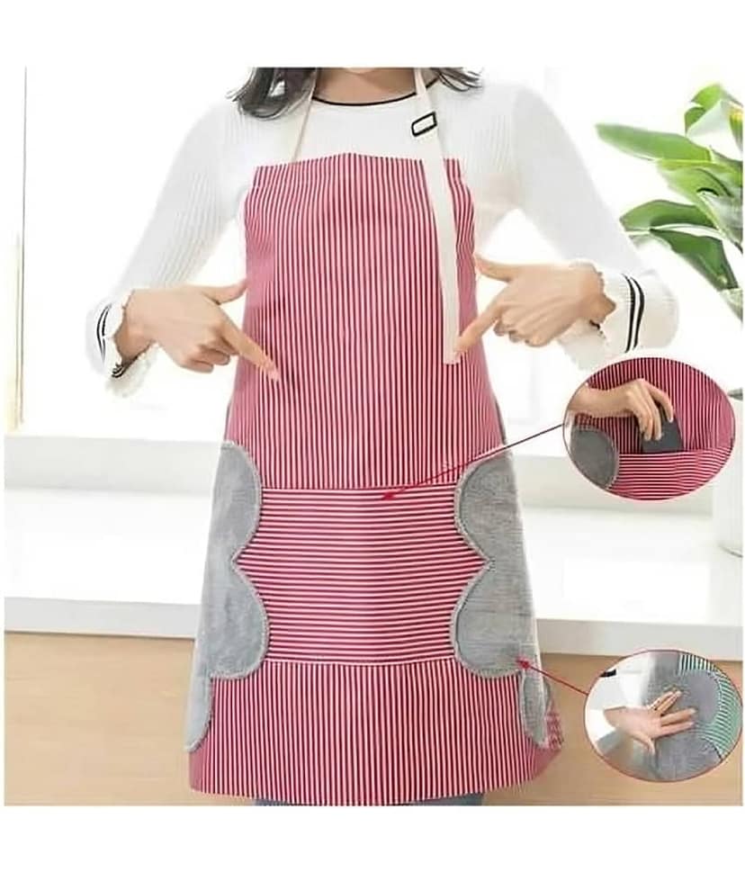 purple dust PVC Stripes Kitchen Apron with 2 Center Pocket ( Pack of 1 ) view 2
