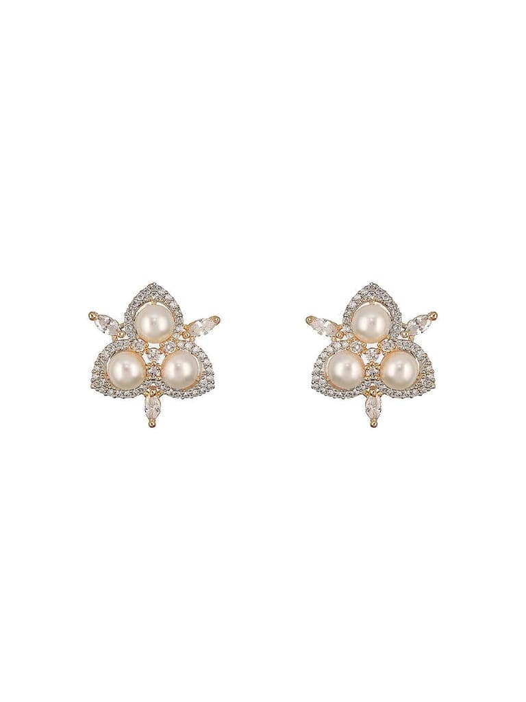 Dual Gold Toned AD & Pearl Studded Flower Delicate Studds Earrings view 5