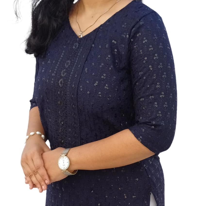 Mom and Me Rayon Chikankari Kurta/Kurti for Women, Soft, Casual Wear, No Bottom, Colours: Black, Maroon, Navy Blue, Pink, Red, White, Yellow, Sizes: S, M, L, XL, 2XL, 3XL (Small, Navy Blue) view 2