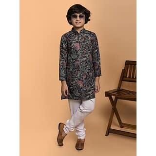 PrintCultr Boys Festive & Party Kurta and Pyjama Set (Black)
