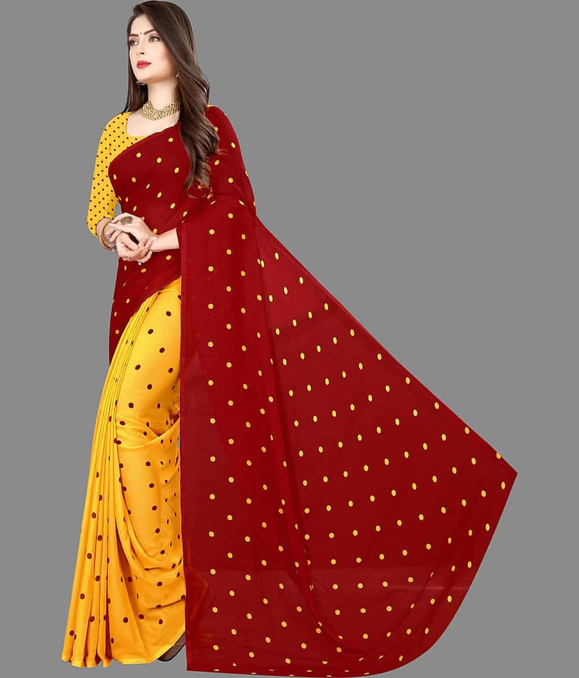 ANAND SAREES Georgette Printed Saree With Unstitched Blouse Piece ( Red ) view 2