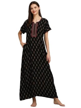 KOI Alpine Nightgown with Floral Embroidery Chocolate Black Large