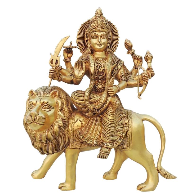 Brass Durga Ji God Idol Statue - Exquisite Brass Temple Showpiece, Height : 17 Inch (BSMAS1455 G) view 2