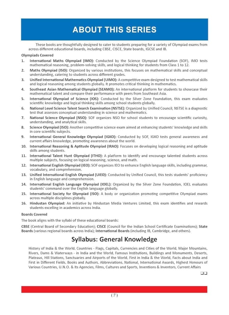 Oswaal One for All Olympiads Chapter wise Previous year solved paper prep guide class 7 General knowledge for 2025 Exams view 3