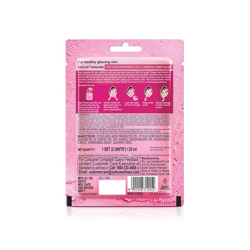 Everyuth Naturals Anti Pollution Pink Clay & Charcoal Sheet Mask 25ml view 2