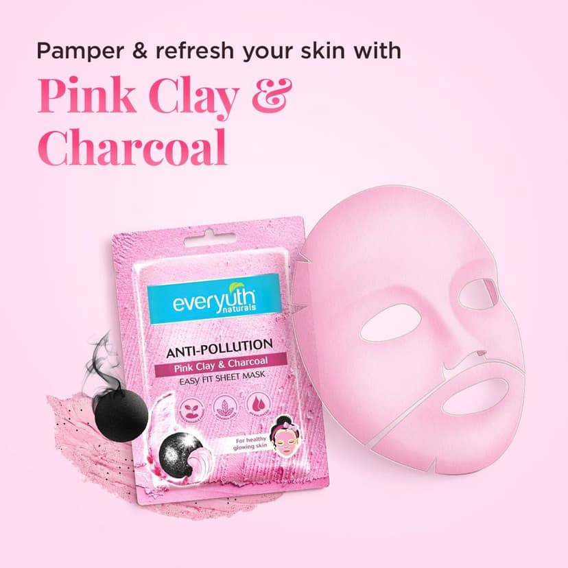 Everyuth Naturals Anti Pollution Pink Clay & Charcoal Sheet Mask 25ml view 3