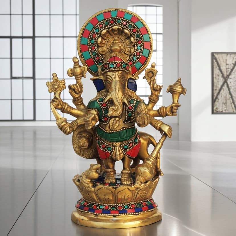 Brass Showpiece Drishti Ganesh Stone Statue (BSMAS878 B)