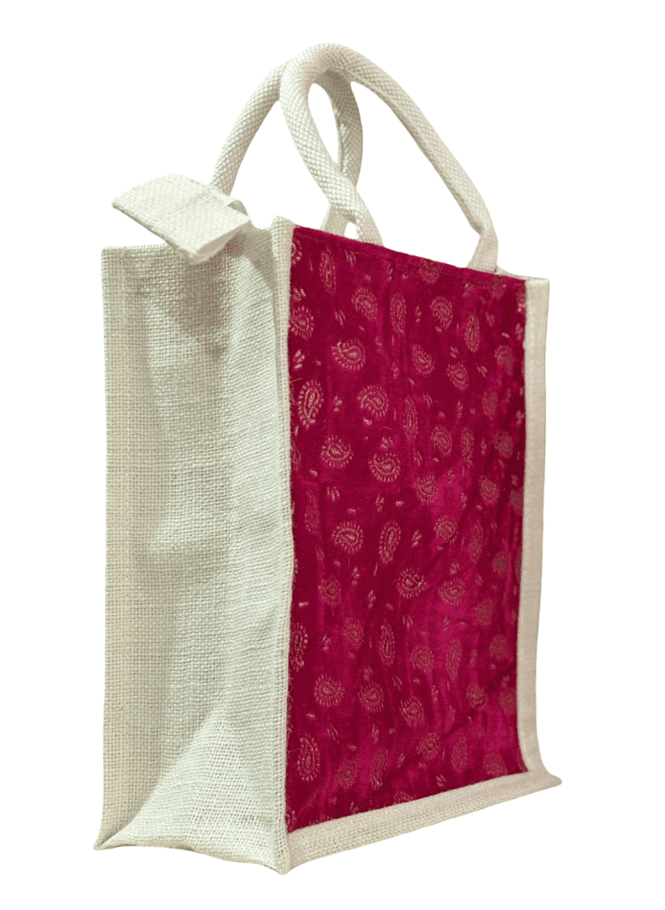 Ethnic Jute & Velvet redPaisley Gift Tote Bag - Reusable & Eco-Friendly view 3