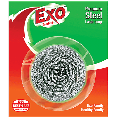 Exo Safai Premium Stainless Steel Scrubber - Long-Lasting, Rustproof, Removes Tough Stains, 1 pc