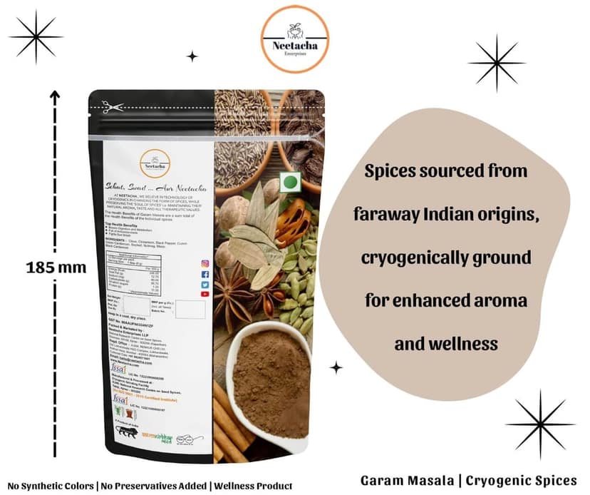 NEETACHA ENTERPRISES LLP Premium Cryogenic Garam Masala I 100g I Natural, Free from Preservatives and Additives | Enhances flavour, taste, and aroma to everyday cooking view 3