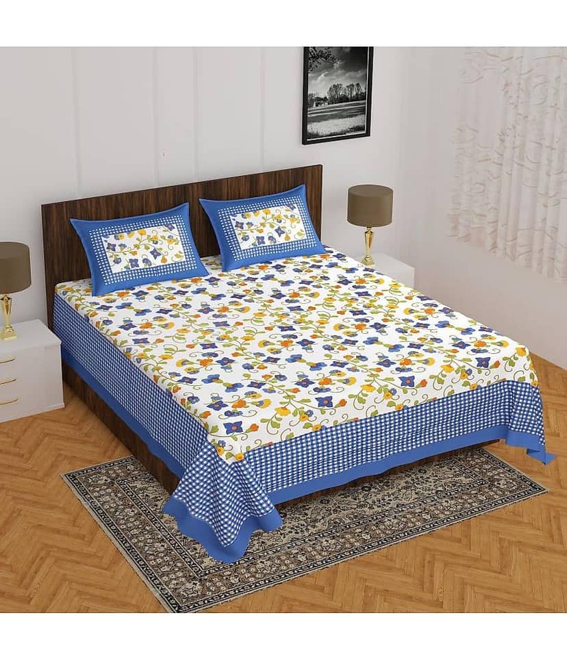 Cosito Cotton 1 Double Bedsheet with 2 Pillow Covers ( Multicolor )