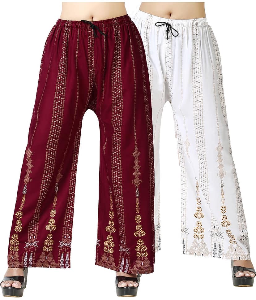 lasafiya Pack of 2 Rayon Straight Women's Palazzos ( White )