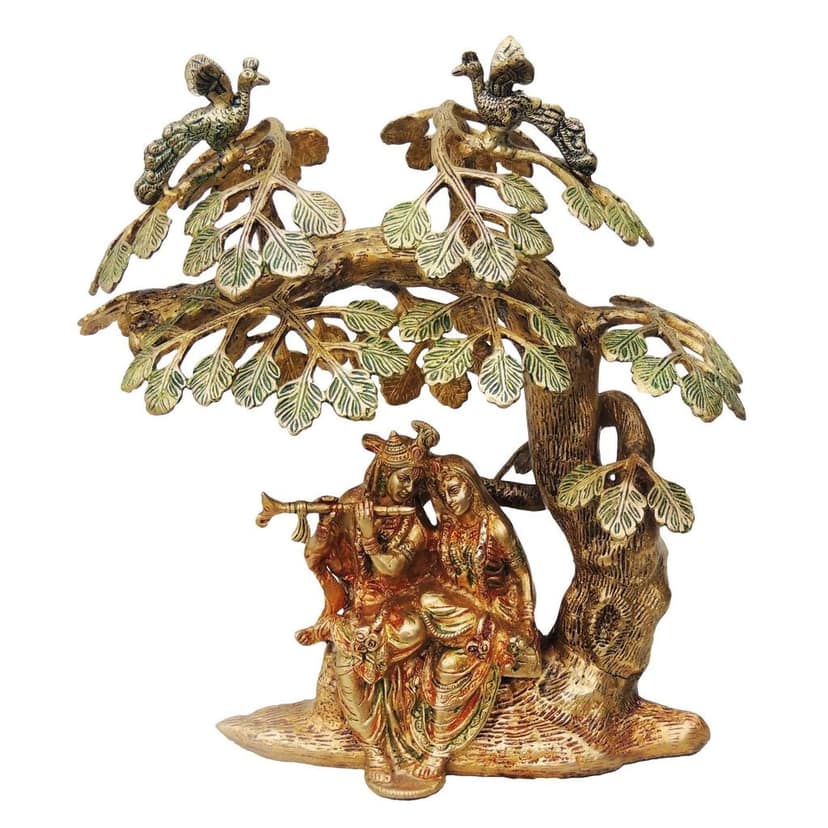 Brass Tree Radha Krishna Idol - Colour Finish Decorative Statue, Height : 14 Inch (BSMAS482) view 2