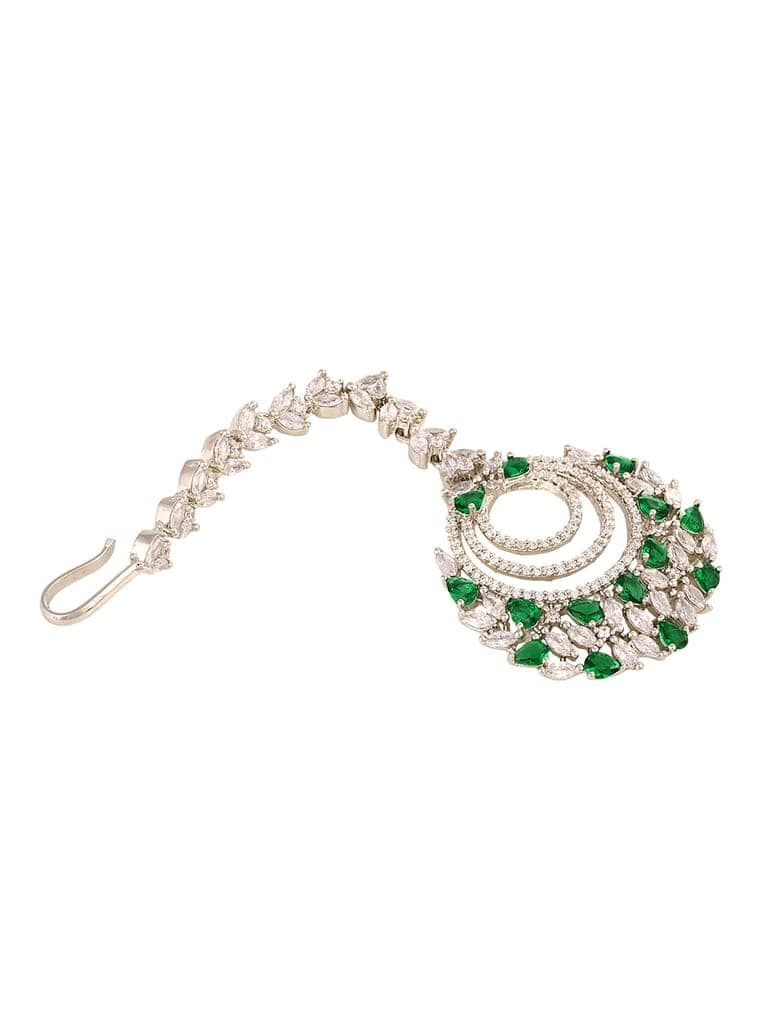 Silver plated Green AD studded Handcrafted Maang Tika view 3