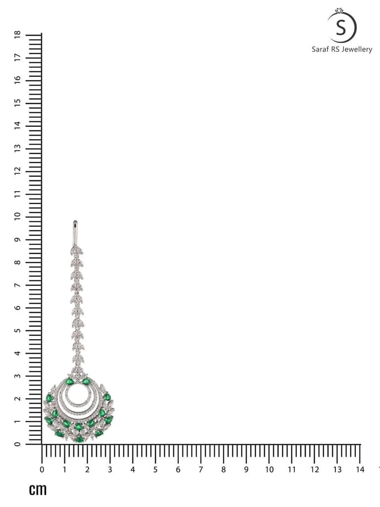 Silver plated Green AD studded Handcrafted Maang Tika view 6