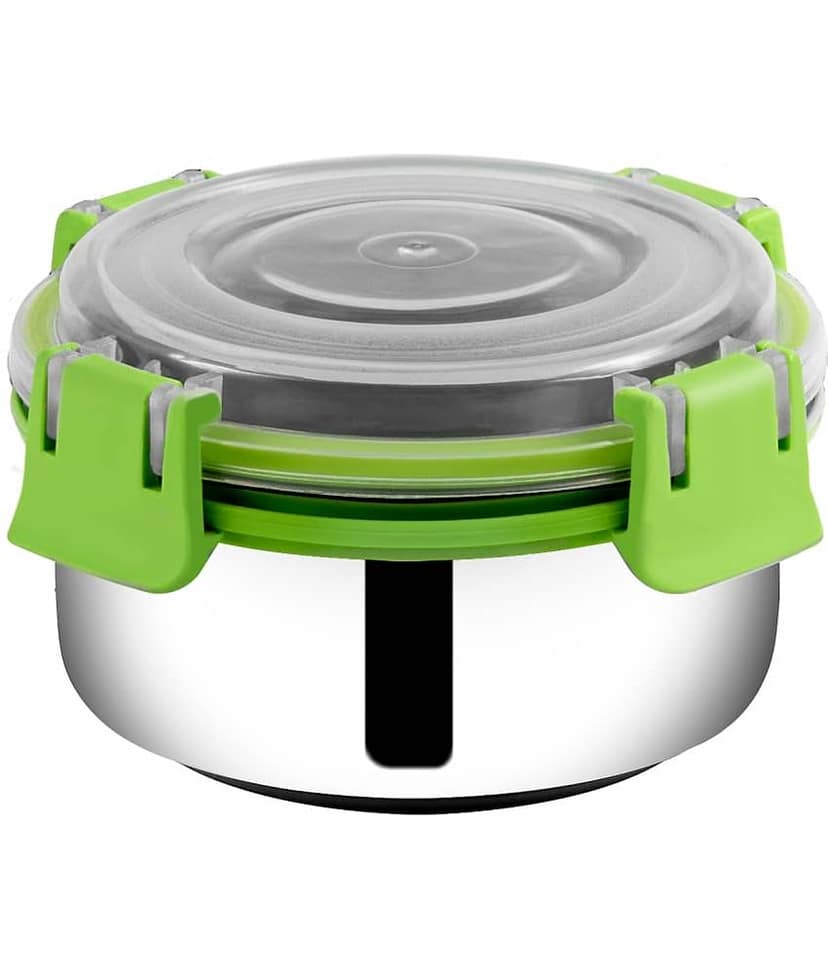 BOWLMAN Smart Clip Lock Premium Steel Green Food Container ( Set of 3 - 350mL each ) view 2