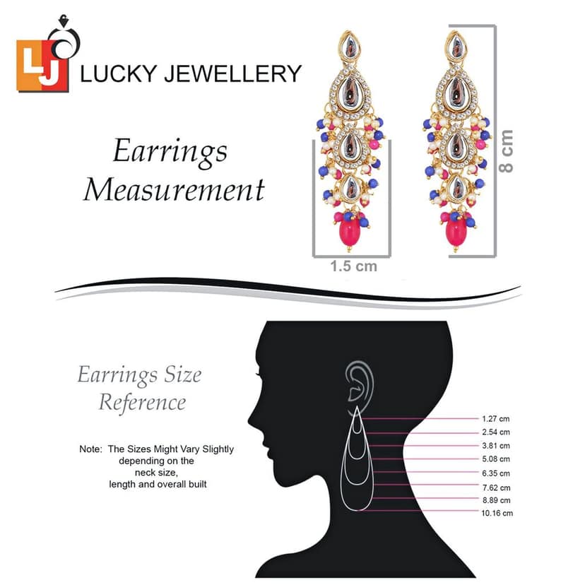 Lucky Jewellery Gold Plated Multi Color Tika Earring Necklace Combo Kundan Jewellery Set (726-MSK-3-LINE-RB) view 7