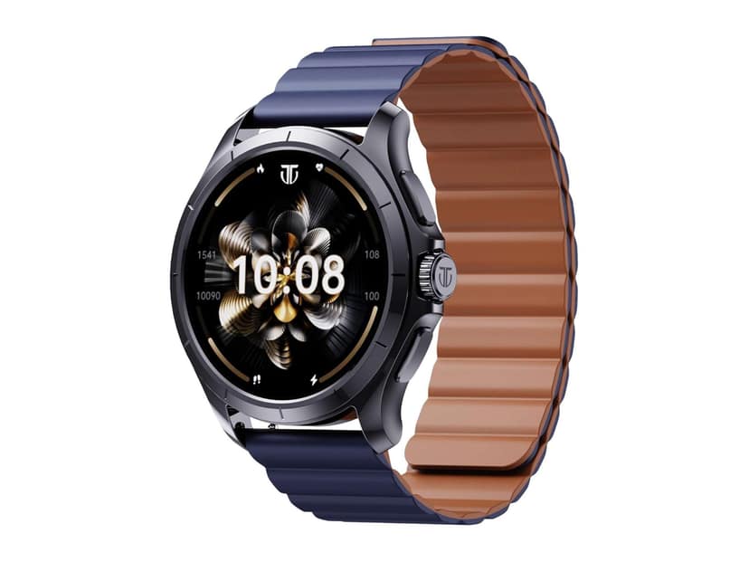 Titan Evoke 2.0, 1.32" AMOLED Display Smart Watch with AOD,1000 Nits, Functional Crown, Magnetic Strap, Metal Body,Fast Charge,24/7 Health Suite - Gun & Blue