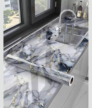 SWIPENBUY High-End Kitchen Self-Adhesive Wallpaper, White/Gray/Golden Marble Pattern - Suitable for Stove, Cabinets, Countertops; Easy-to-Clean Premium Vinyl Film, Modern Kitche Renovation & Home Decor, Surface Protection, Luxurious