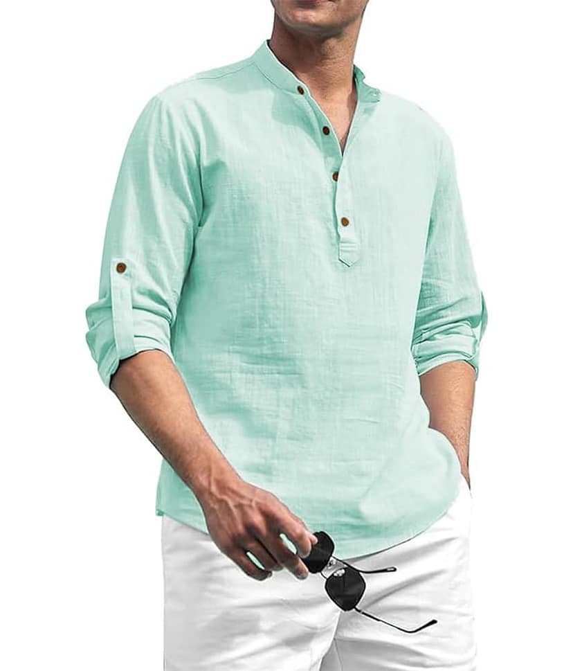 UNI VIBE Light Blue Cotton Men's Shirt Style Kurta ( Pack of 1 )