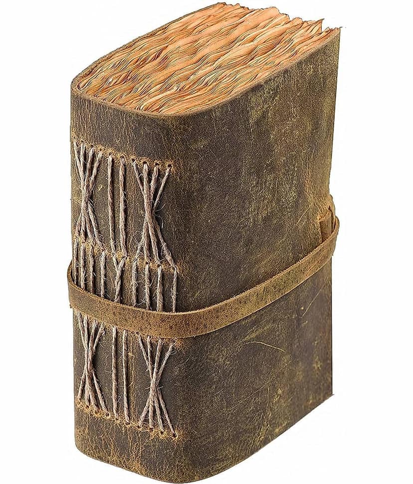 Finished Vintage Leather Journal With Antique Handmade Paper A5 Journal Unruled 200 Pages (Brown)