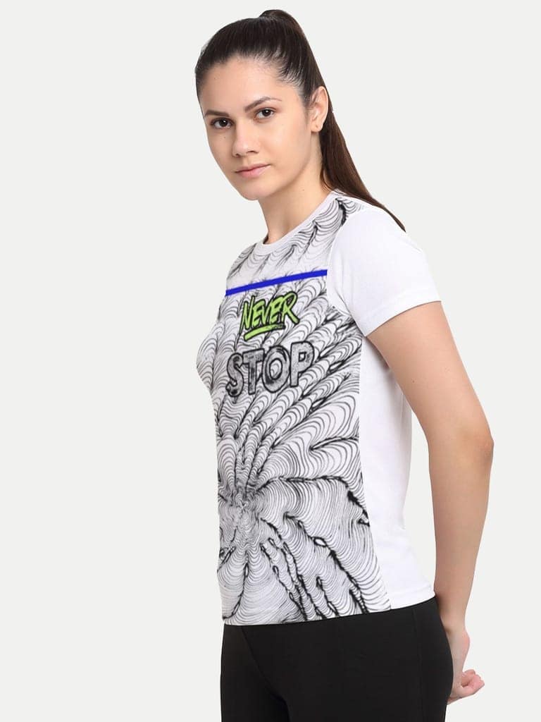 Women White Graphic Printed Gym T-shirt view 4