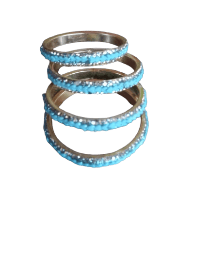 Sky Blue Metal Bangles Set of 4 with Stone Design Size 2-8 view 2