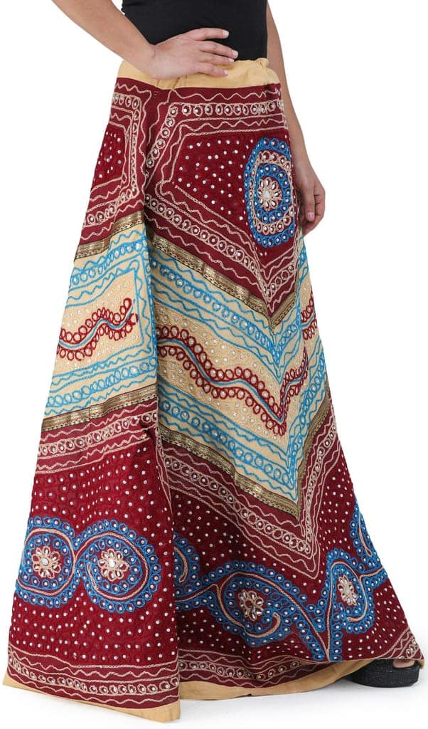 Maroon And Beige Long Ghagra Skirt from Jaipur with Aari Embroidery and Sequins view 2