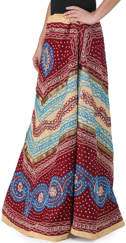 Maroon And Beige Long Ghagra Skirt from Jaipur with Aari Embroidery and Sequins view 3