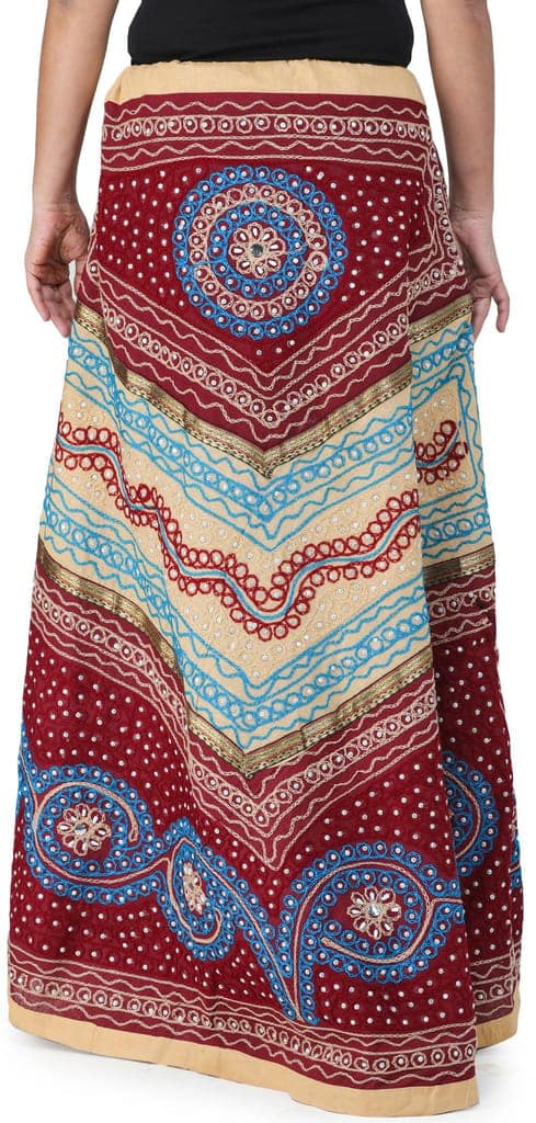 Maroon And Beige Long Ghagra Skirt from Jaipur with Aari Embroidery and Sequins view 4