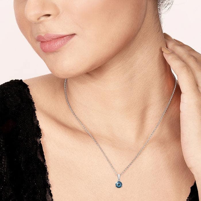 Silver 6 mm Turkish Evil Eye Pendant with Chain view 2
